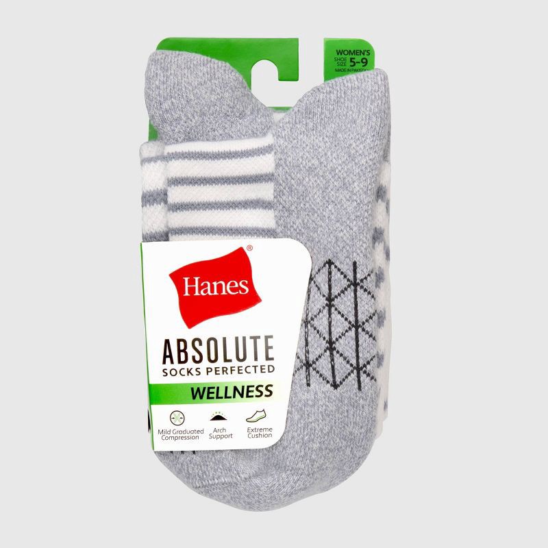 slide 6 of 7, Hanes Women's Absolute Wellness 2pk Over-the-Calf Socks, Mild Graduated Compression - Gray/Black 5-9: Cotton Blend, Cushioned Sole, Seamless Toe, 2 ct