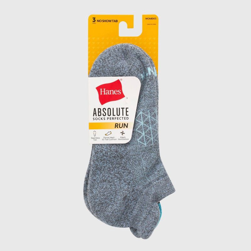 slide 3 of 5, Hanes Women's Absolute Run 3pk No Show Tab Socks - Blue 5-9: Arch Support, Cushioned Sole, Seamless Toe, 3 ct