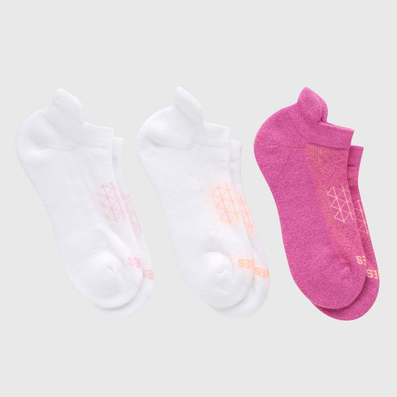 slide 2 of 5, Hanes Women's Absolute Run 3pk No Show Tab Socks - Pink 5-9: Arch Support, Cushioned Sole, Seamless Toe, 3 ct