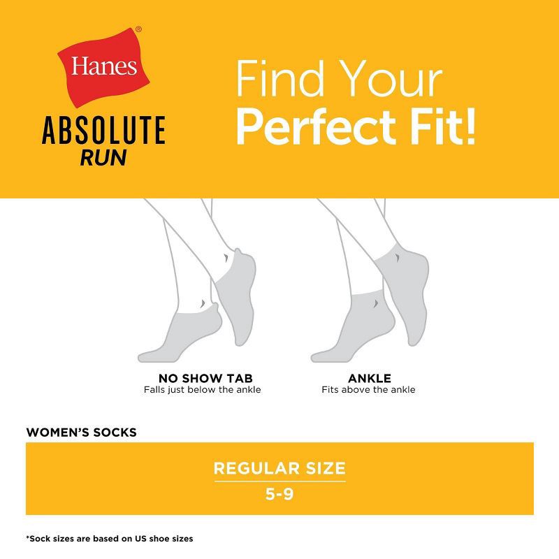 slide 4 of 5, Hanes Women's Absolute Run 3pk No Show Tab Socks - Pink 5-9: Arch Support, Cushioned Sole, Seamless Toe, 3 ct
