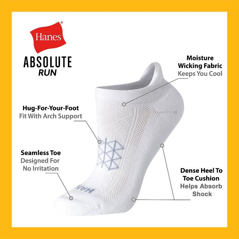 slide 5 of 5, Hanes Women's Absolute Run 3pk No Show Tab Socks - Pink 5-9: Arch Support, Cushioned Sole, Seamless Toe, 3 ct