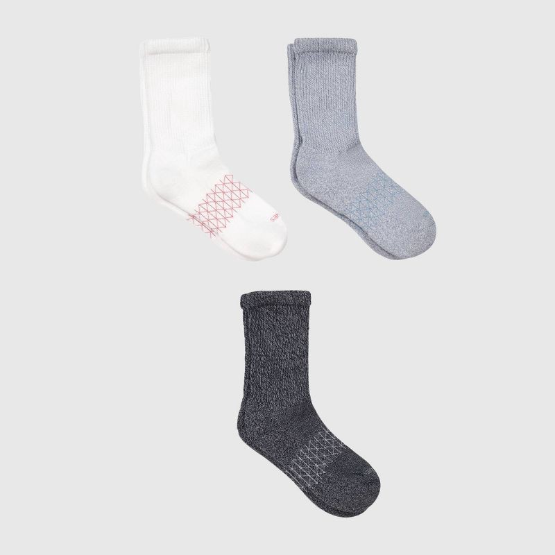 slide 6 of 8, Hanes Women's Absolute Wellness 3pk Non-Binding Crew Socks - White/Black 5-9: Cushioned, Seamless Toe, 3 ct