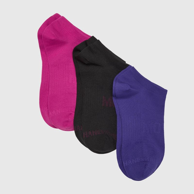 slide 4 of 4, Hanes Women's Moves Premium Seamless Stretch 3pk No Show Socks - Assorted Color 5-9: Midweight Knit, Arch Support, 3 ct