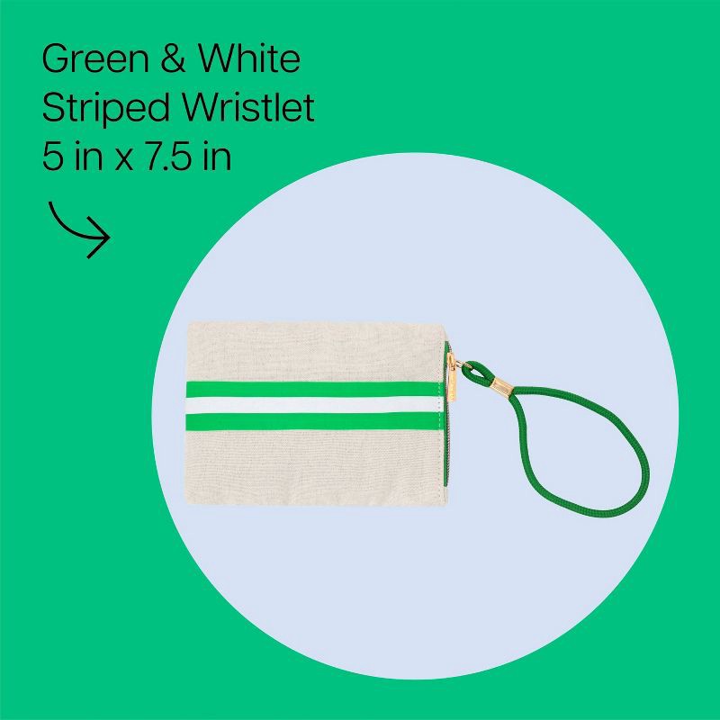 slide 2 of 6, Noted by Post-it Sport Court Green and White Striped Canvas Pouch Wristlet, 1 ct