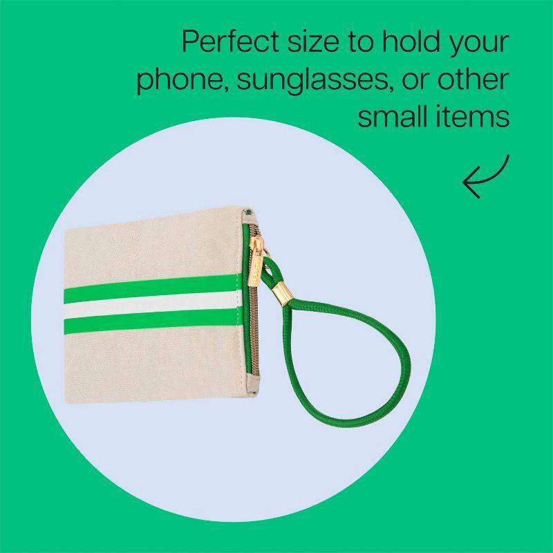 slide 4 of 6, Noted by Post-it Sport Court Green and White Striped Canvas Pouch Wristlet, 1 ct