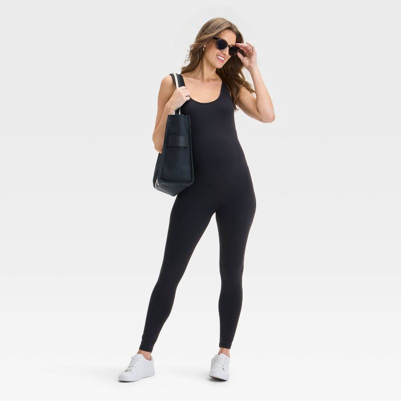slide 3 of 3, Long Unitard Maternity Jumpsuit - Isabel Maternity by Ingrid & Isabel™ Black XS: Recycled Polyester, Sleeveless, 1 ct