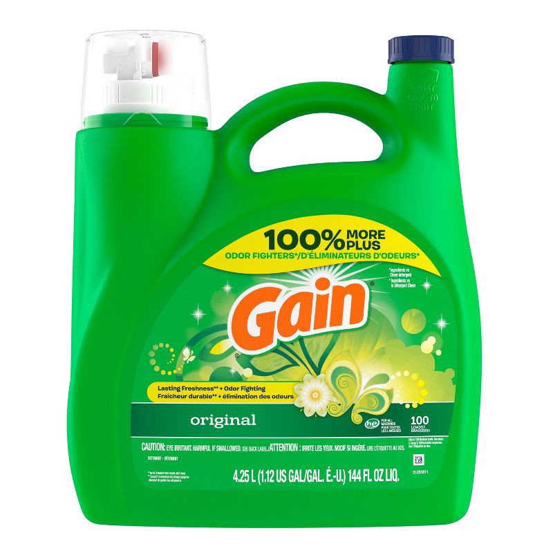 slide 12 of 13, Gain Original HE Concentrated Liquid Laundry Detergent 100 Loads - 144 fl oz, 144 fl oz