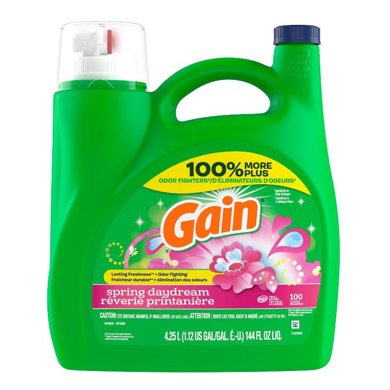 slide 11 of 12, Gain Spring Daydream HE Deep Cleaning Concentrated Liquid Laundry Detergent 100 Loads - 144 fl oz, 144 oz