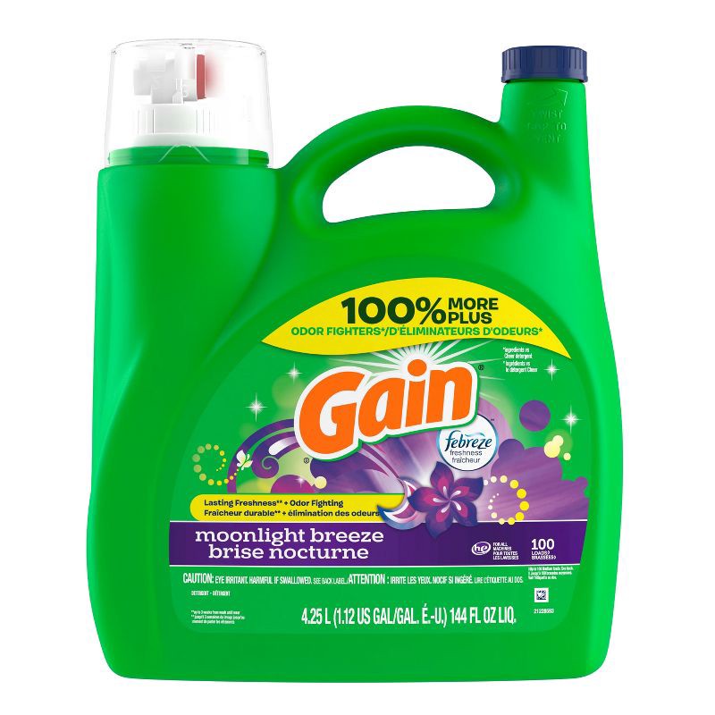 slide 12 of 13, Gain Moonlight Breeze HE Deep Cleaning Concentrated Liquid Laundry Detergent 100 Loads - 144 fl oz, 144 fl oz