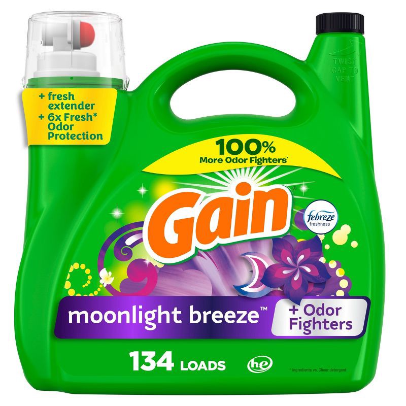 slide 1 of 13, Gain Moonlight Breeze HE Deep Cleaning Concentrated Liquid Laundry Detergent 134 Loads - 194 fl oz, 194 fl oz