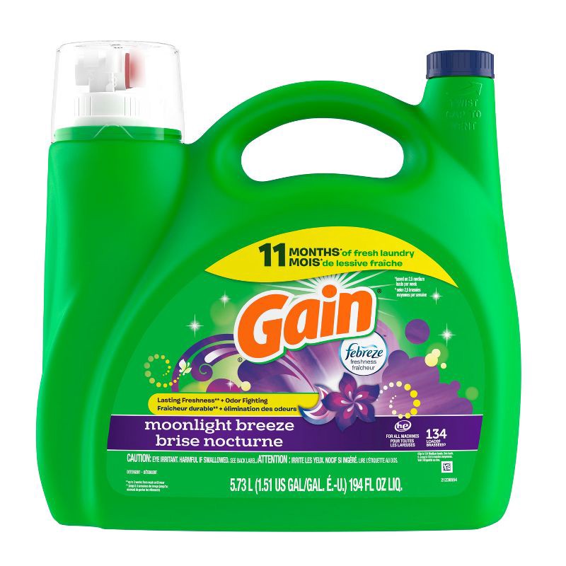 slide 12 of 13, Gain Moonlight Breeze HE Deep Cleaning Concentrated Liquid Laundry Detergent 134 Loads - 194 fl oz, 194 fl oz