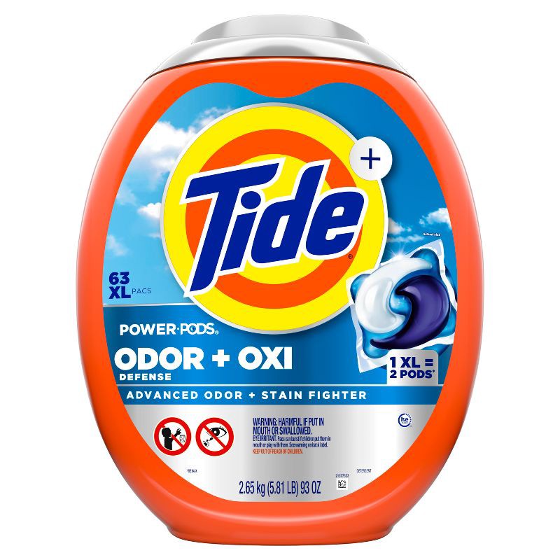 slide 9 of 10, Tide Power Pods Odor + Oxi HE Deep Cleaning Concentrated Laundry Detergent Pods 63 Pacs - 93oz, 93 oz