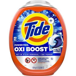 Tide Oxi Boost Power Pods HE Deep Cleaning Concentrated Laundry Detergent: Fresh Scent, 45 Pacs, Plastic Tub, 66oz