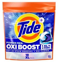 Tide Oxi Boost Power HE Deep Cleaning Concentrated Laundry Detergent Pods 18 Pacs: Resealable, Locking Lid, Fresh Scent