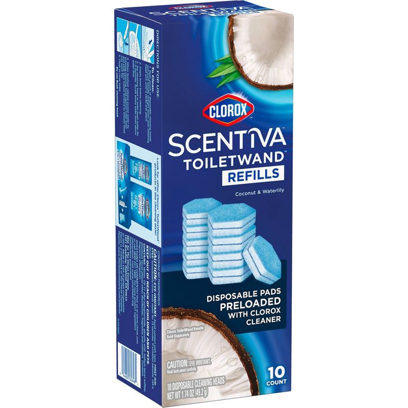 slide 11 of 17, Clorox Scentiva Coconut and Waterlily ToiletWand Pad Cleaner Refills - 10ct, 10 ct