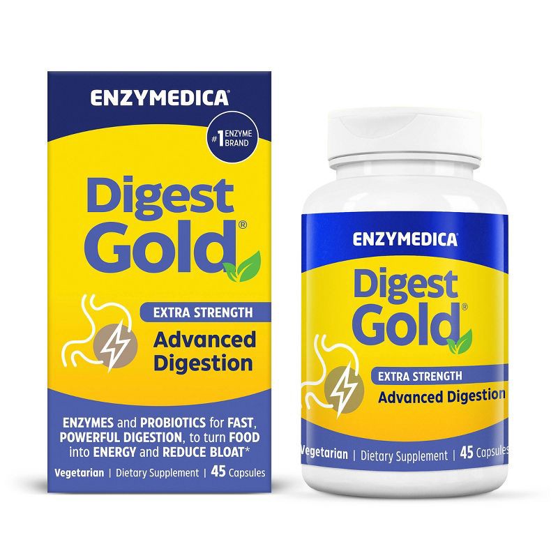 slide 2 of 10, Enzymedica Digest Gold Enzymes and Probiotics Advanced Digestion Extra Strength Digestive and Gut Support Supplement Capsules - 45ct, 45 ct