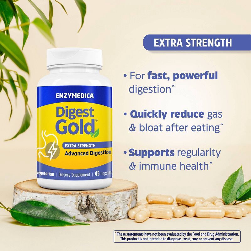 slide 5 of 10, Enzymedica Digest Gold Enzymes and Probiotics Advanced Digestion Extra Strength Digestive and Gut Support Supplement Capsules - 45ct, 45 ct