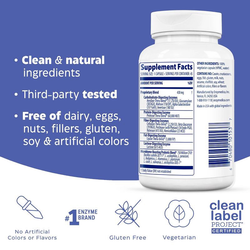 slide 7 of 10, Enzymedica Digest Gold Enzymes and Probiotics Advanced Digestion Extra Strength Digestive and Gut Support Supplement Capsules - 45ct, 45 ct