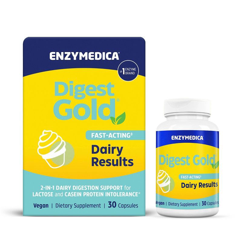 slide 2 of 9, Enzymedica Digest Gold Fast-Acting Vegan Dairy Results for Full Dairy and Lactose Relief Capsules - 30ct, 30 ct