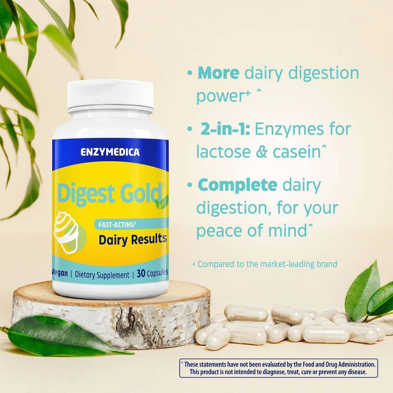 slide 4 of 9, Enzymedica Digest Gold Fast-Acting Vegan Dairy Results for Full Dairy and Lactose Relief Capsules - 30ct, 30 ct