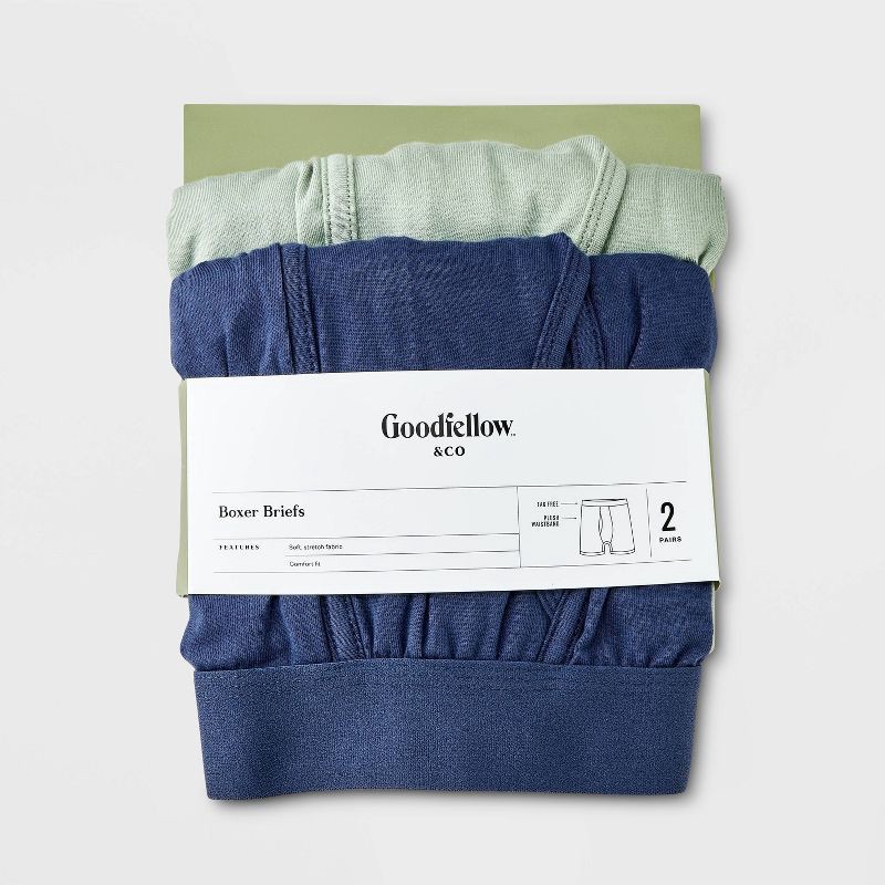 slide 2 of 4, Men's 2pk Fashion Boxer Briefs - Goodfellow & Co™ Blue M, 2 ct