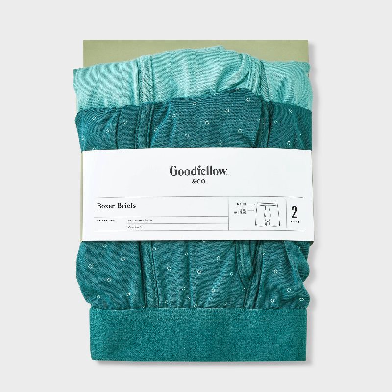 slide 2 of 4, Men's 2pk Fashion Boxer Briefs - Goodfellow & Co™ Aqua Green XL: Cotton-Spandex, Mid Rise, Knit, 2 ct