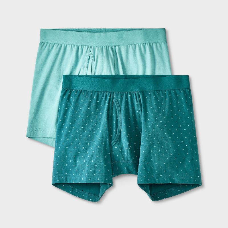 slide 1 of 4, Men's 2pk Fashion Boxer Briefs - Goodfellow & Co™ Aqua Green XL: Cotton-Spandex, Mid Rise, Knit, 2 ct