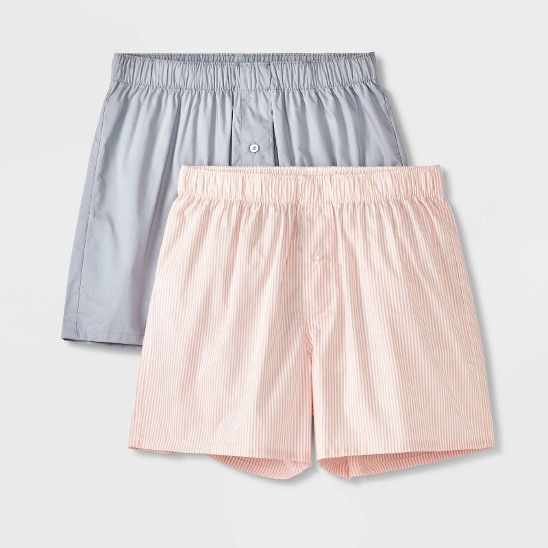slide 1 of 4, Men's 2pk Fashion Woven Boxer Briefs - Goodfellow & Co™ Pink S, 2 ct