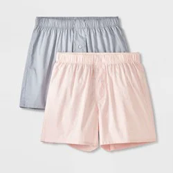 Men's 2pk Fashion Woven Boxer Briefs - Goodfellow & Co™ Pink L: Lightweight Cotton, Mid Rise, Pull-On Waist, Solid & Stripe Patterns