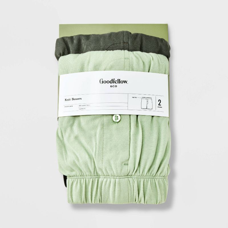 slide 2 of 4, Men's 2pk Fashion Knit Boxer Briefs - Goodfellow & Co™ Sage Green S: Lightweight Cotton Blend, Mid Rise, Pull-On Waistband, 2 ct
