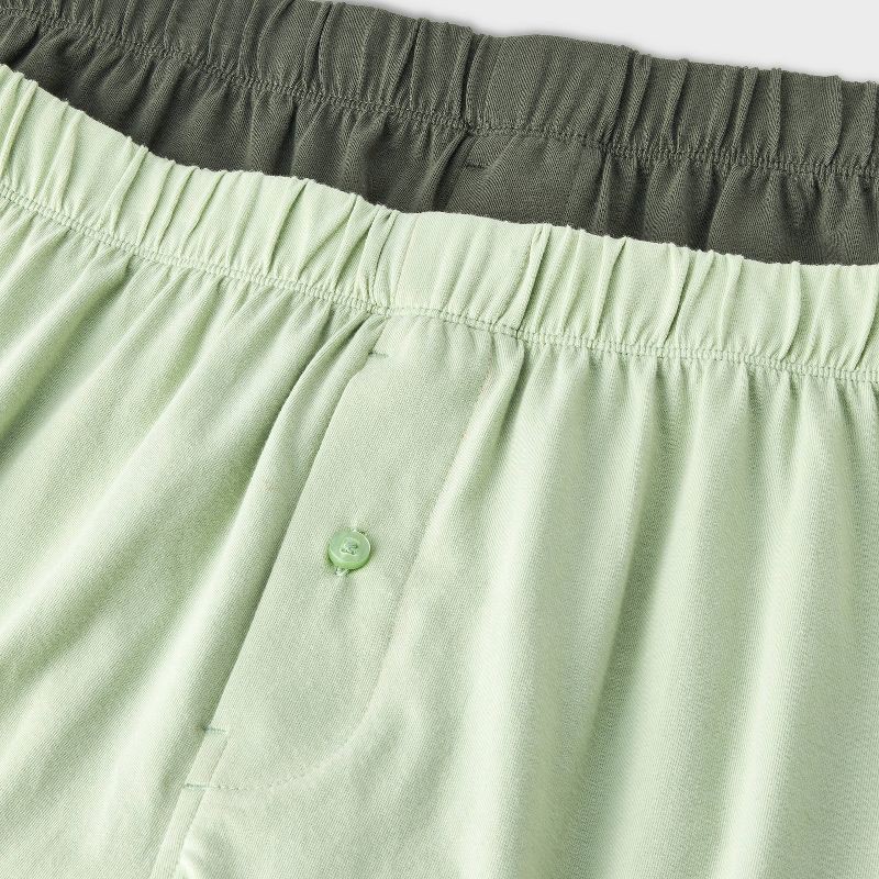 slide 4 of 4, Men's 2pk Fashion Knit Boxer Briefs - Goodfellow & Co™ Sage Green S: Lightweight Cotton Blend, Mid Rise, Pull-On Waistband, 2 ct