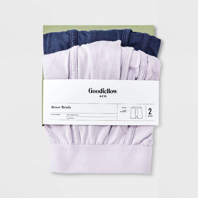 slide 2 of 4, Men's 2pk Fashion Boxer Briefs - Goodfellow & Co™ Purple M: Cotton Blend, Mid Rise, Pull-On Waist, Knit Fabric, 2 ct