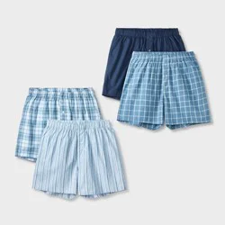Men's 4pk Striped Woven Boxer Shorts - Goodfellow & Co™ Blue L: Cotton Blend, Mid Rise, Elastic Waistband, Machine Washable