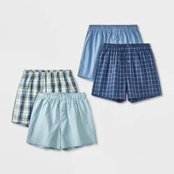 Men's 4pk Striped Woven Boxer Shorts - Goodfellow & Co™ Green/Blue L: Mid Rise, Elastic Waistband