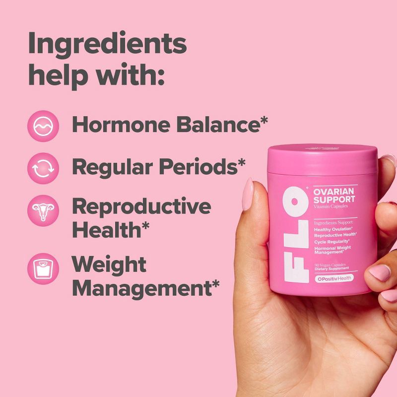 slide 3 of 7, O Positiv FLO Ovarian Support Vegan Capsules - 90ct, 90 ct