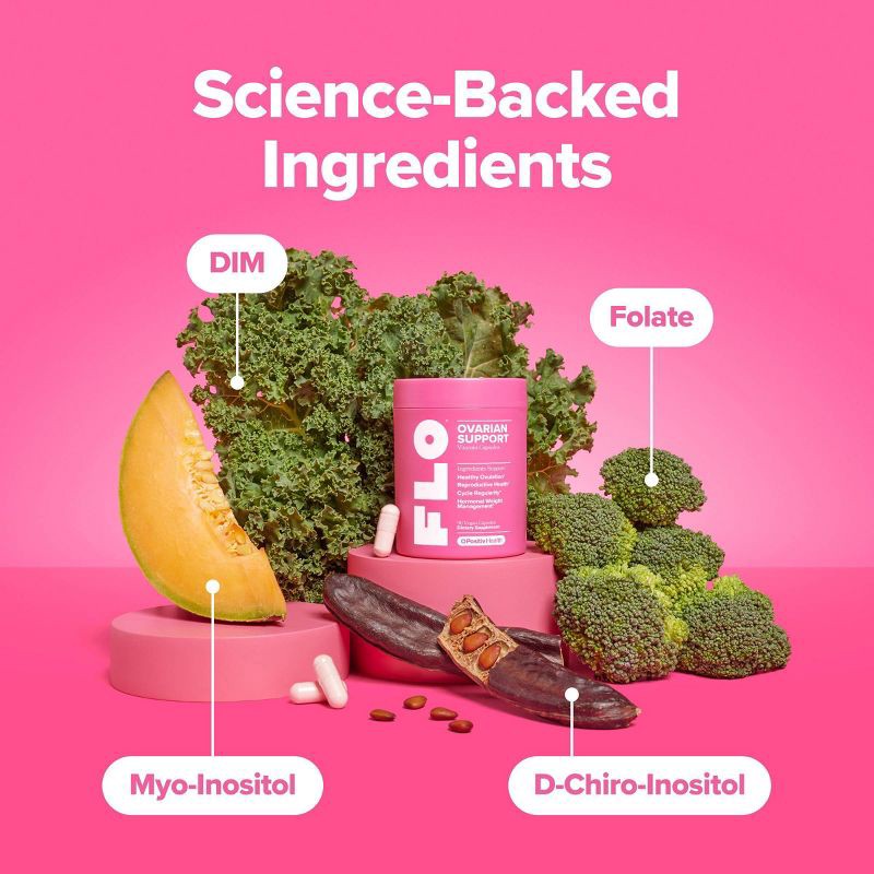 slide 4 of 7, O Positiv FLO Ovarian Support Vegan Capsules - 90ct, 90 ct