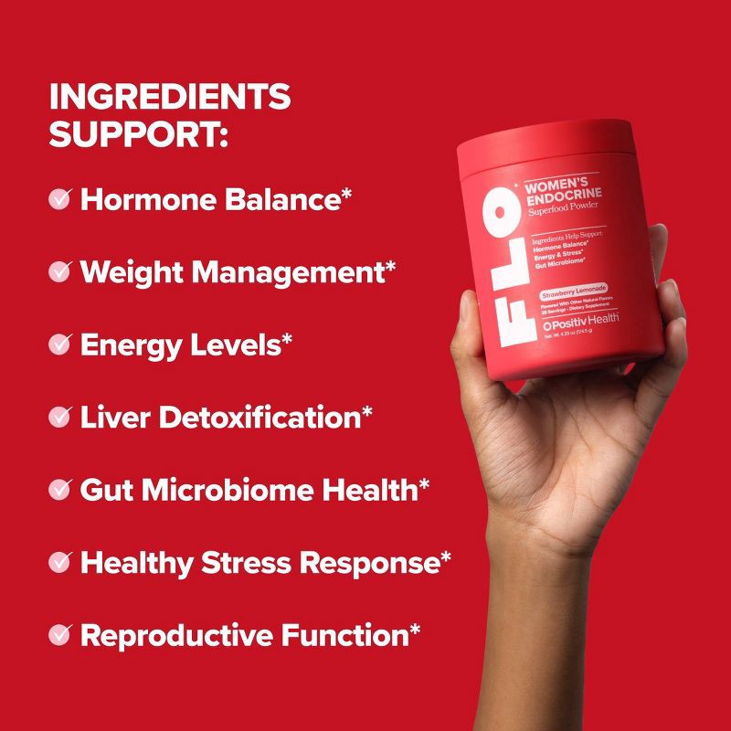 slide 3 of 8, O Positiv FLO Endocrine Superfood Powder - Strawberry Lemonade - 4.39oz, 4.39 oz