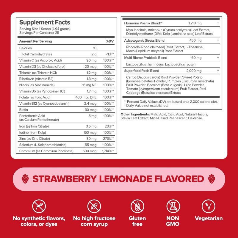 slide 8 of 8, O Positiv FLO Endocrine Superfood Powder - Strawberry Lemonade - 4.39oz, 4.39 oz