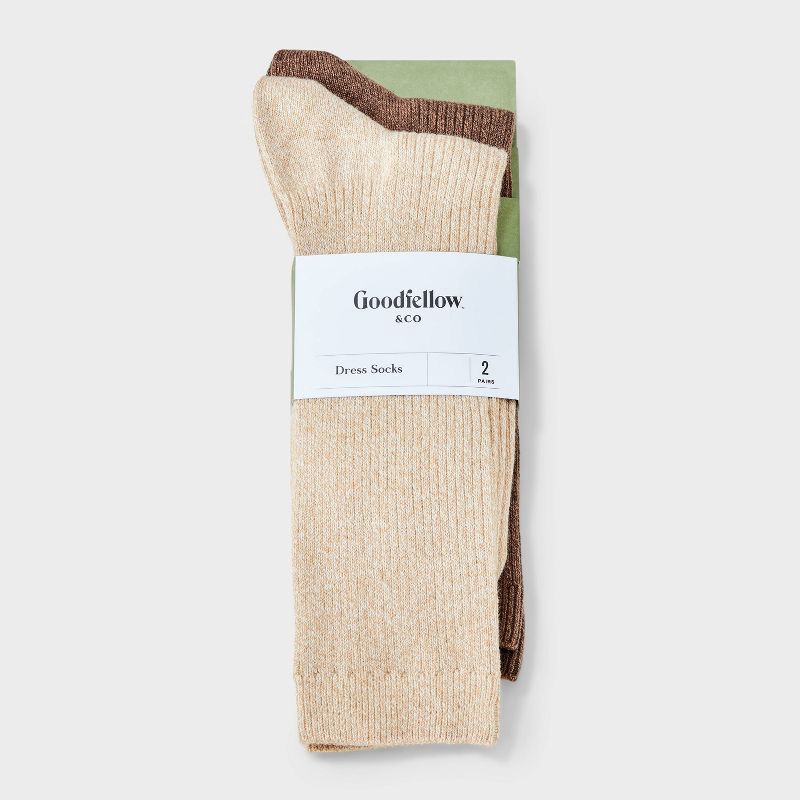 slide 2 of 3, Men's 2pk Casual Crew Socks - Goodfellow & Co™ Tan 6-12, 2 ct