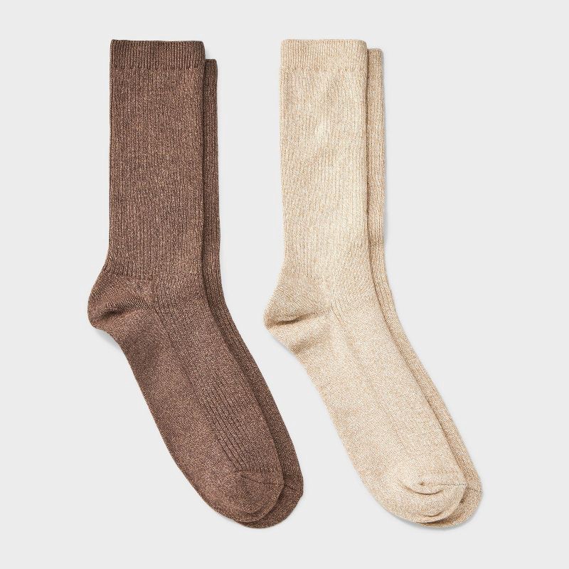 slide 1 of 3, Men's 2pk Casual Crew Socks - Goodfellow & Co™ Tan 6-12, 2 ct