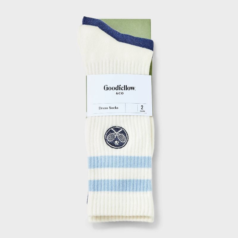 slide 2 of 3, Men's 2pk Casual Crew Socks - Goodfellow & Co™ Ivory/Navy Blue 6-12, 2 ct