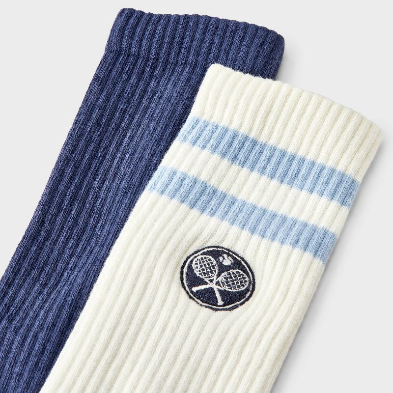 slide 3 of 3, Men's 2pk Casual Crew Socks - Goodfellow & Co™ Ivory/Navy Blue 6-12, 2 ct