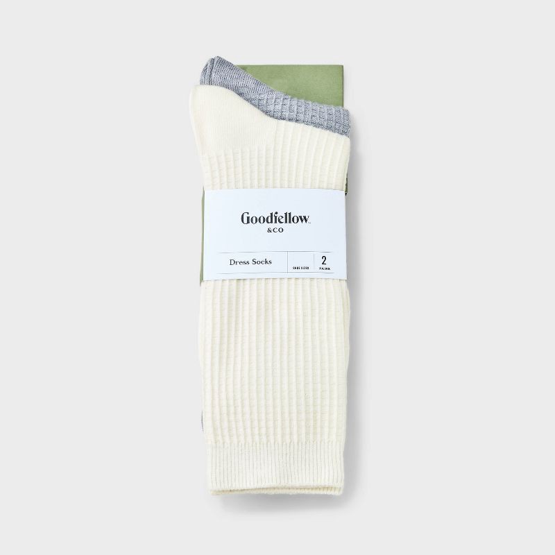 slide 2 of 3, Men's 2pk Casual Crew Socks - Goodfellow & Co™ Ivory/Gray 6-12, 2 ct
