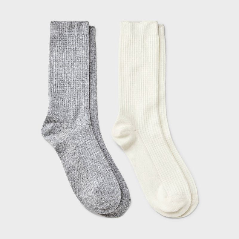 slide 1 of 3, Men's 2pk Casual Crew Socks - Goodfellow & Co™ Ivory/Gray 6-12, 2 ct