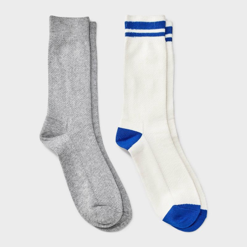 slide 1 of 3, Men's 2pk Casual Crew Socks - Goodfellow & Co™ Heathered Gray 6-12, 2 ct