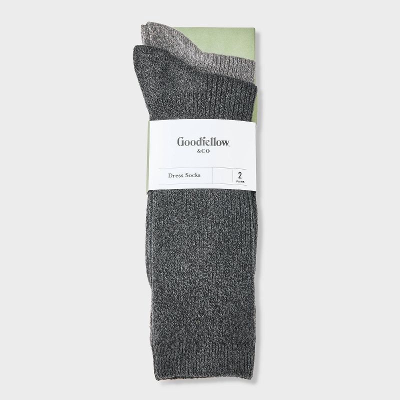 slide 2 of 3, Men's 2pk Casual Crew Socks - Goodfellow & Co™ Black/Gray 6-12, 2 ct