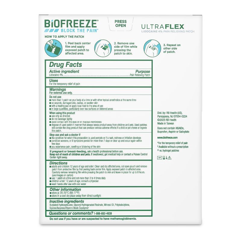 slide 9 of 12, Biofreeze Lidocaine Ultraflex Joint and Muscle Pain Relievers Patch - 4ct, 4 ct