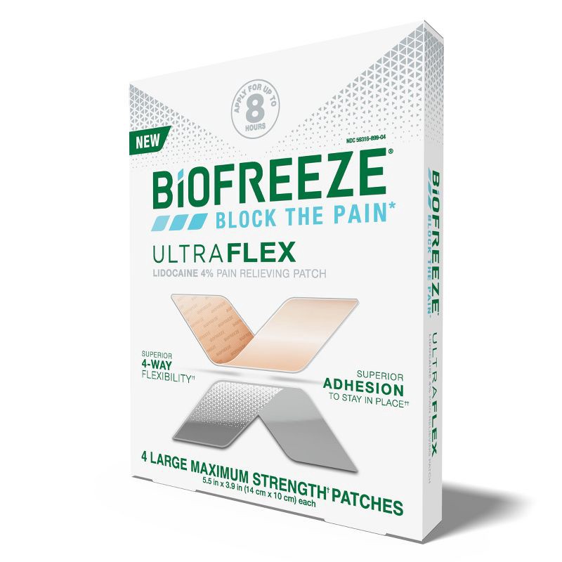 slide 11 of 12, Biofreeze Lidocaine Ultraflex Joint and Muscle Pain Relievers Patch - 4ct, 4 ct