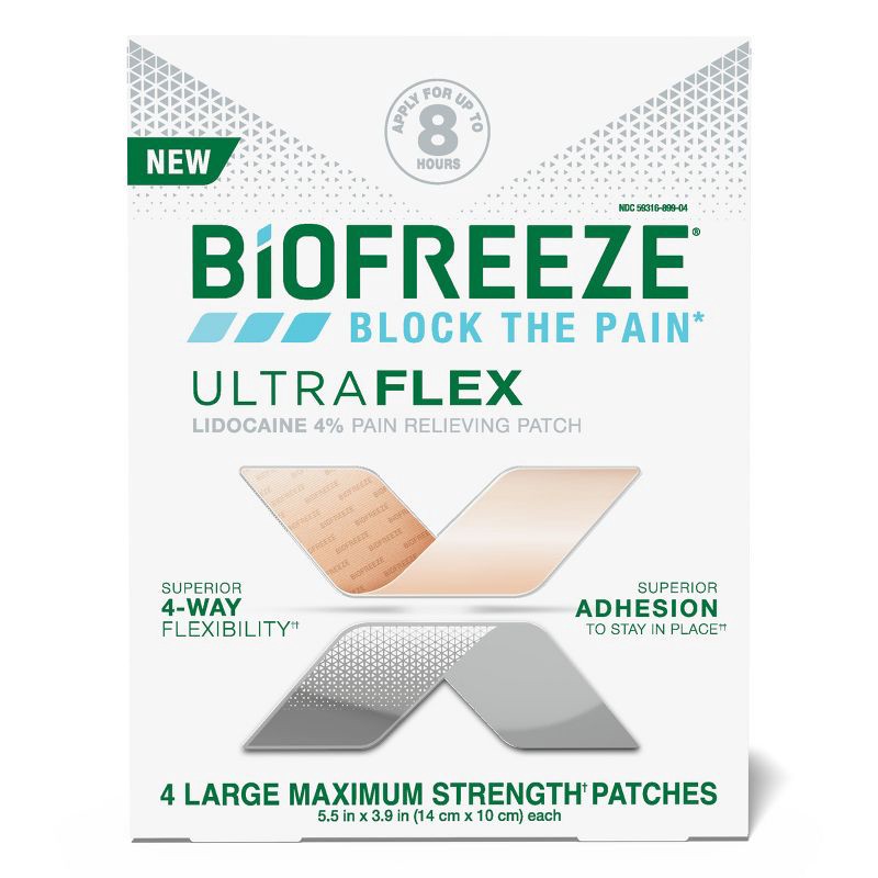 slide 1 of 12, Biofreeze Lidocaine Ultraflex Joint and Muscle Pain Relievers Patch - 4ct, 4 ct
