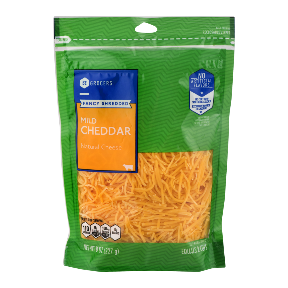 slide 1 of 1, SE Grocers Fancy Shredded Mild Cheddar Natural Cheese, 8 oz